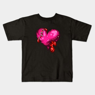 Pink Dead Zombie Heart Cartoon Illustration with Blood and for Valentines Day or Halloween Kids T-Shirt